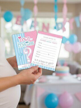 Bows or Bowties Gender Reveal Party Invitations Baby Shower Supplies 8 Count NEW